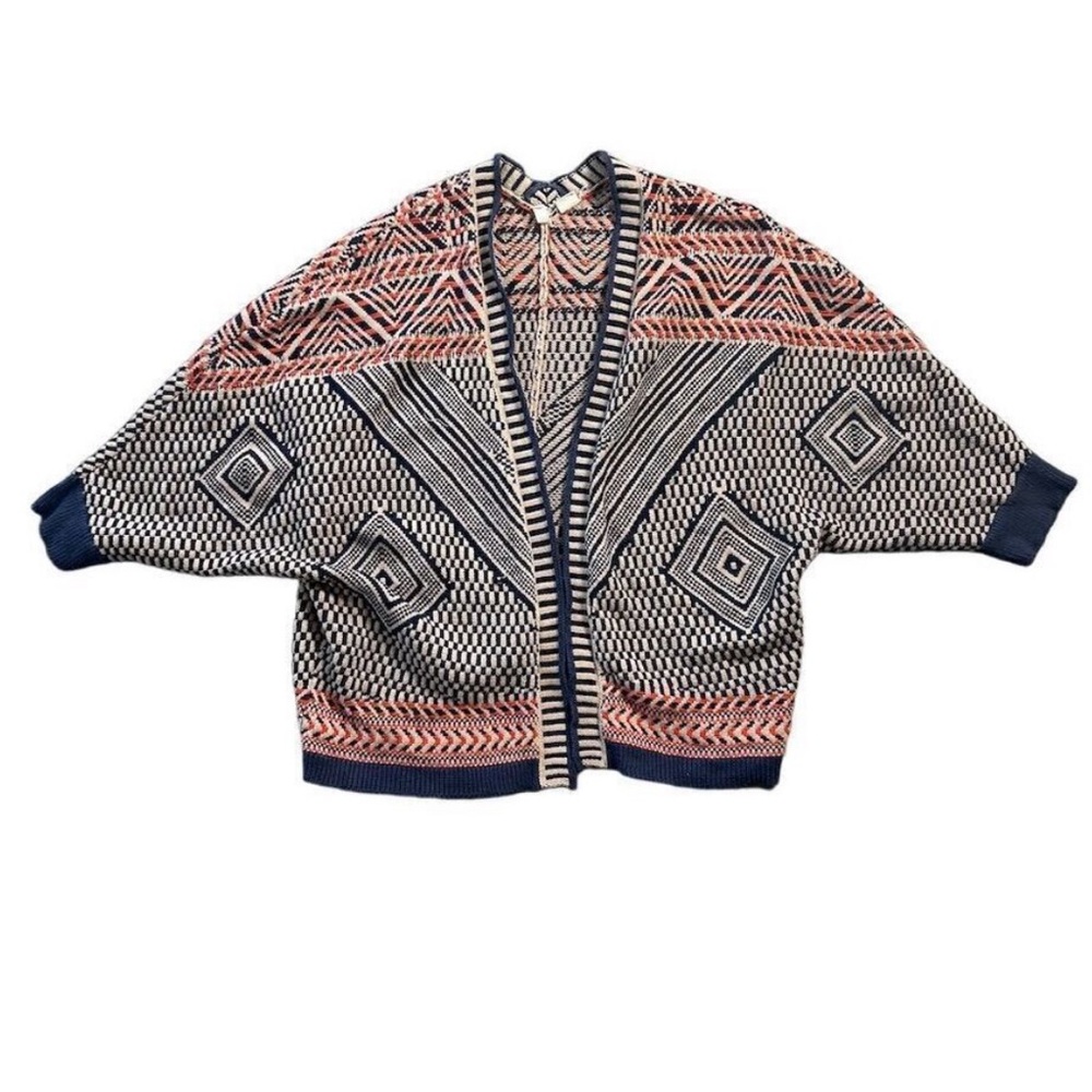 Anthropologie Moth Jacquard Circle Cardigan Sweater L Geometric Dolman Sleeve